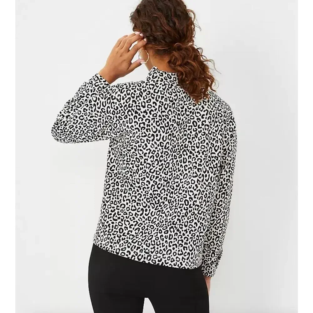 ANN TAYLOR Mock Neck Animal Print Sweater, Size Medium